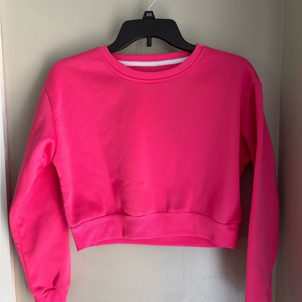 SHEIN Pink Boxy Cropped Sweatshirt